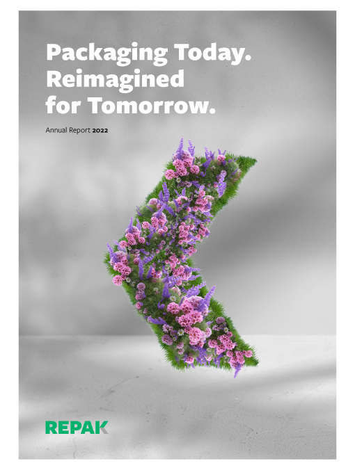 The cover for the Repak AR report 2022. Flowers grow from a less than symbol.